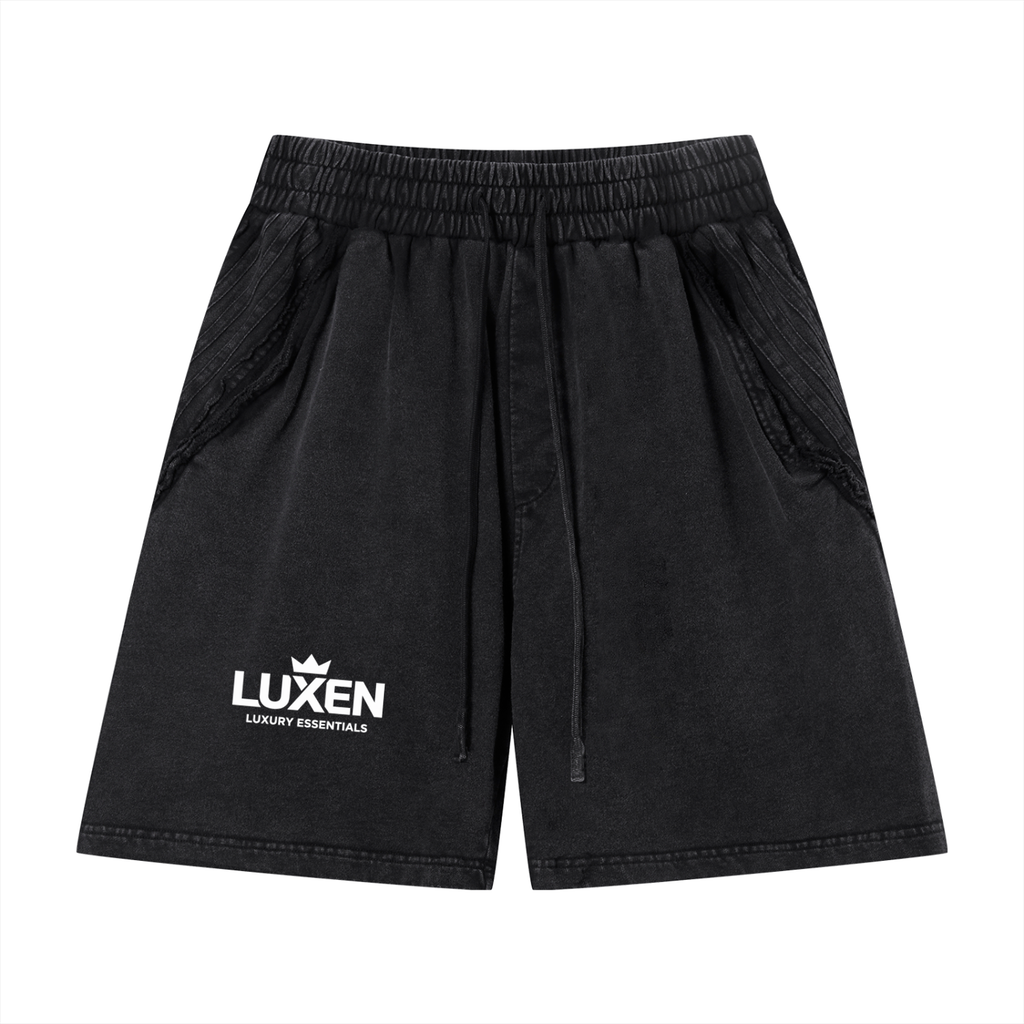 LUXEN Unisex Vintage Wash Raw Edge Shorts
