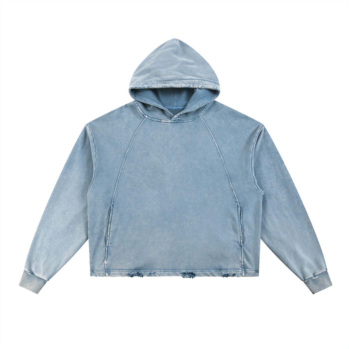 LUXEN Vintage Washed Frayed-Hem Hoodie 340 gsm