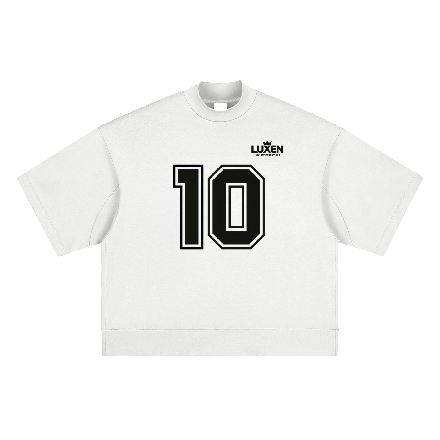 Luxen 10 White Heavyweight Oversized Mock Neck T-shirt 305 gsm