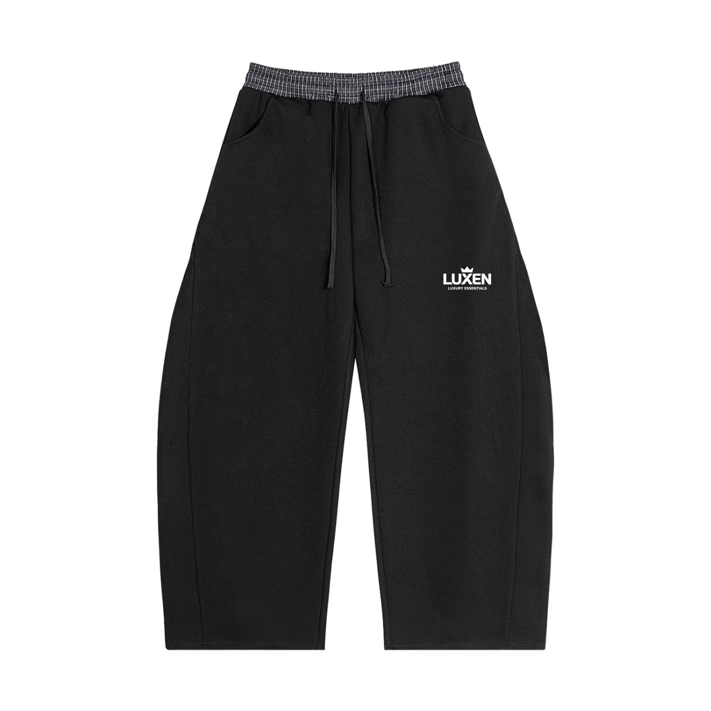 LUXEN Contrast Waist Pants Plaid Waistband Barrel Sweatpants 350 gsm