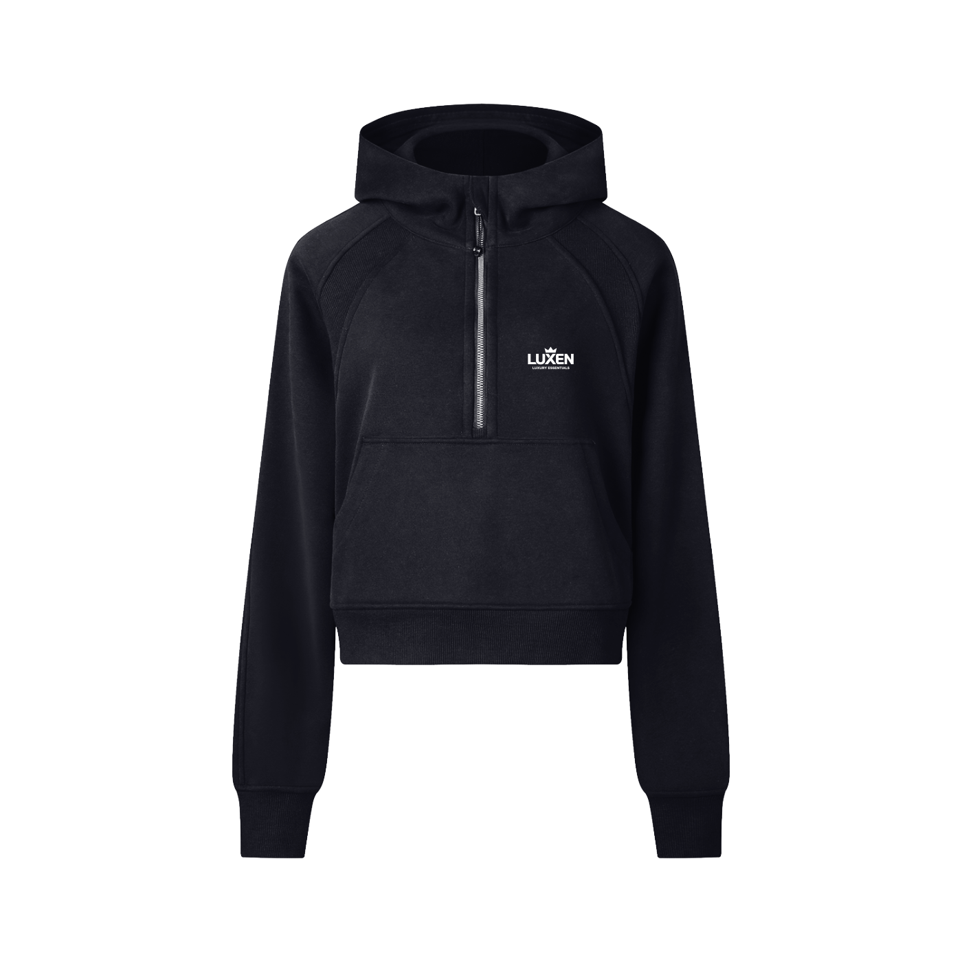 LUXEN Black Cropped Half-Zip Hoodie
