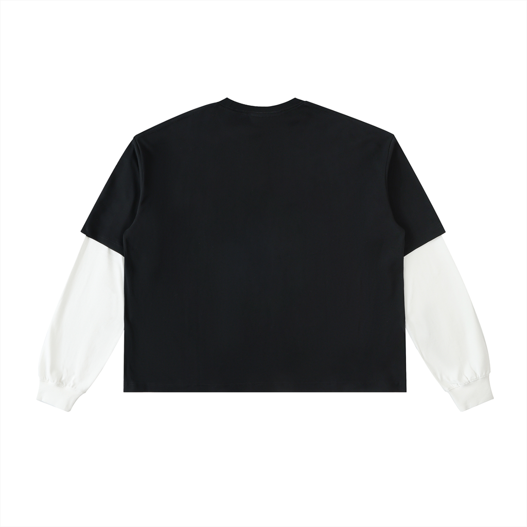Camiseta de algodón con mangas a contraste en capas, 280 g/m²