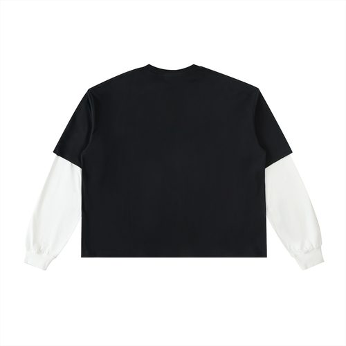 Camiseta de algodón con mangas a contraste en capas, 280 g/m²