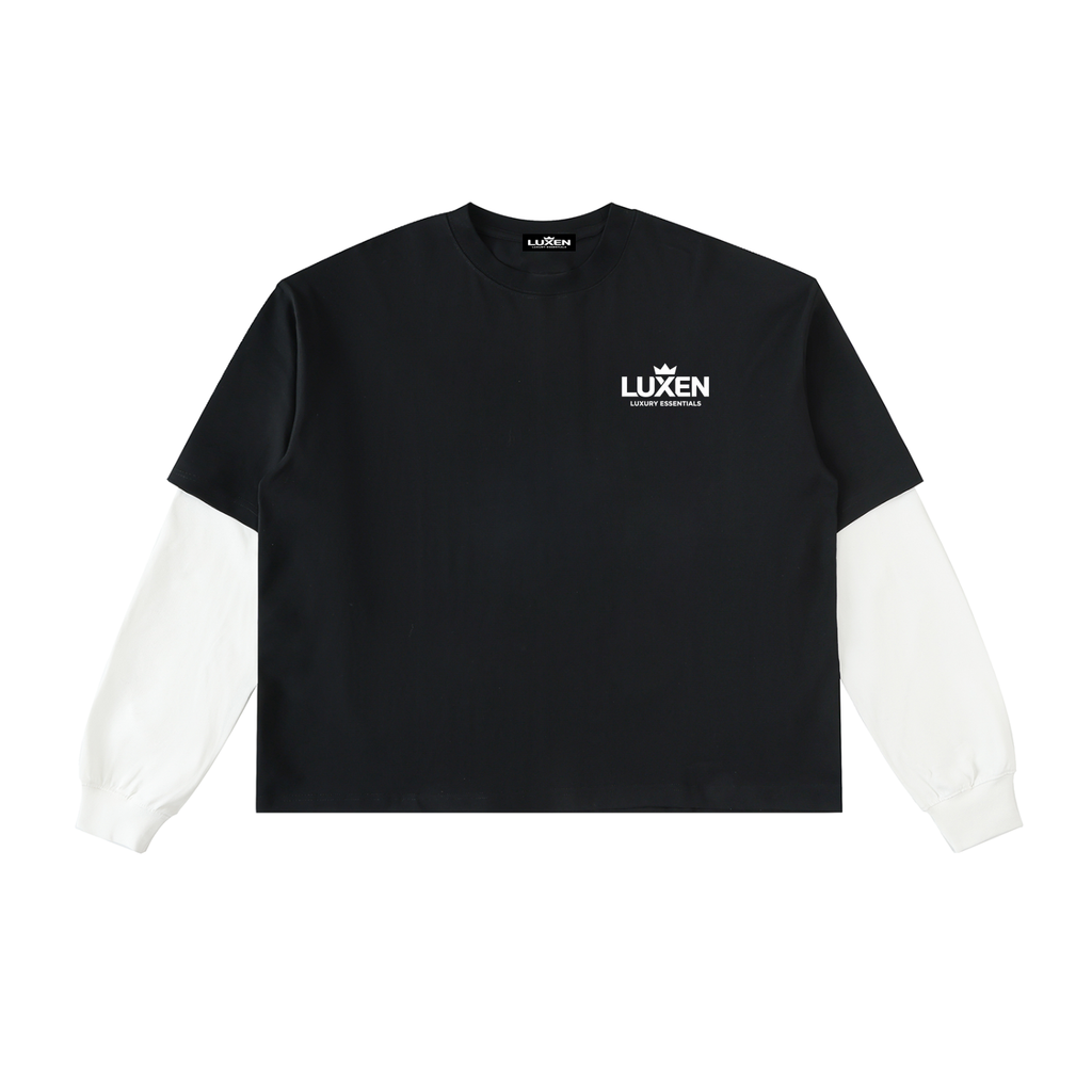 Camiseta de algodón con mangas a contraste en capas, 280 g/m²