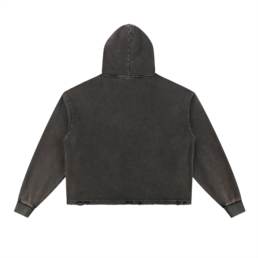 LUXEN Vintage Washed Frayed-Hem Hoodie 340 gsm