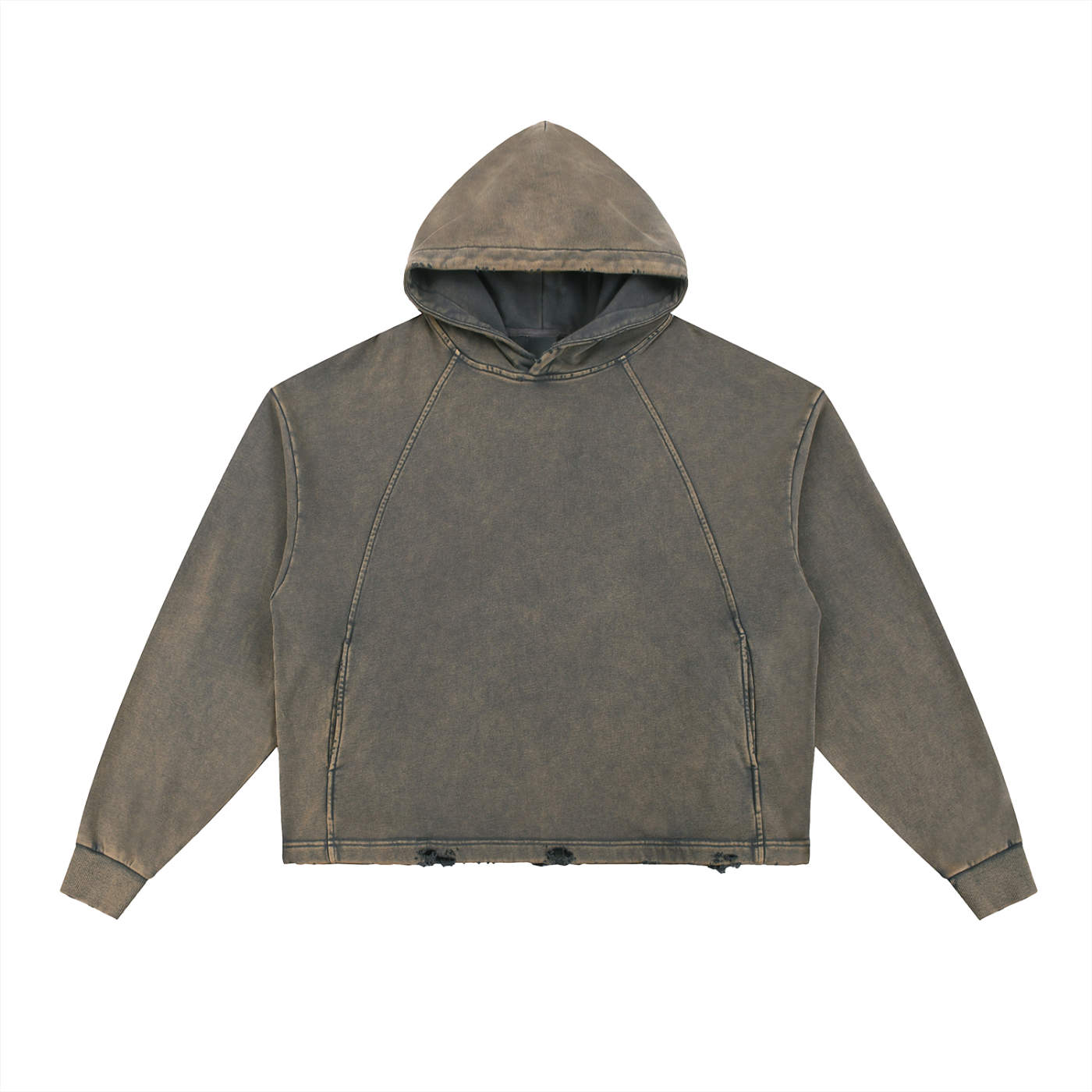 LUXEN Vintage Washed Frayed-Hem Hoodie 340 gsm