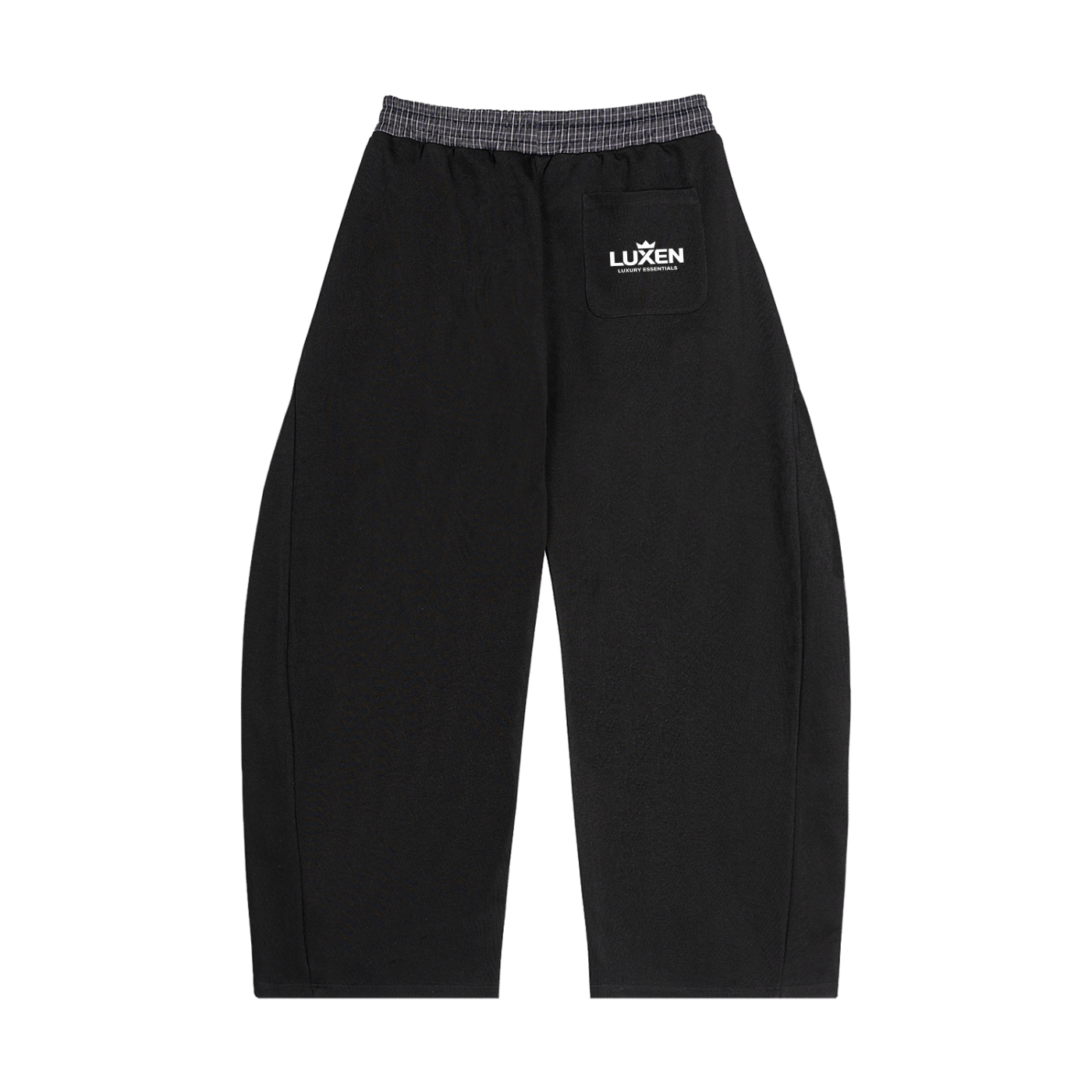 LUXEN Contrast Waist Pants Plaid Waistband Barrel Sweatpants 350 gsm