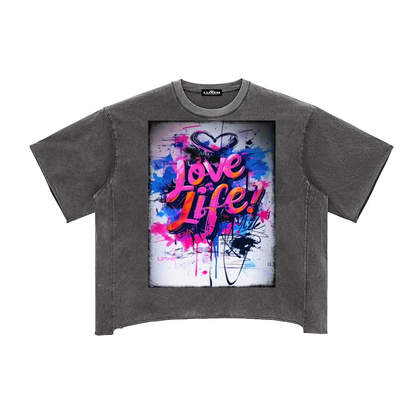 Love Life GYM Front Raw Edge Snow Washed Boxy T-Shirt 260 gsm