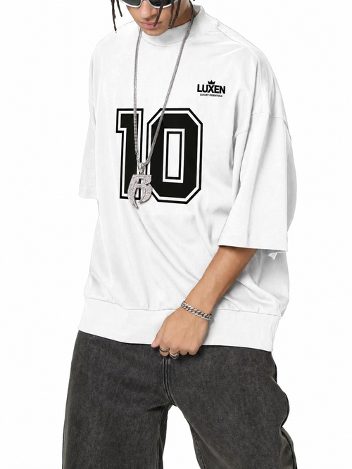 Luxen 10 White Heavyweight Oversized Mock Neck T-shirt 305 gsm