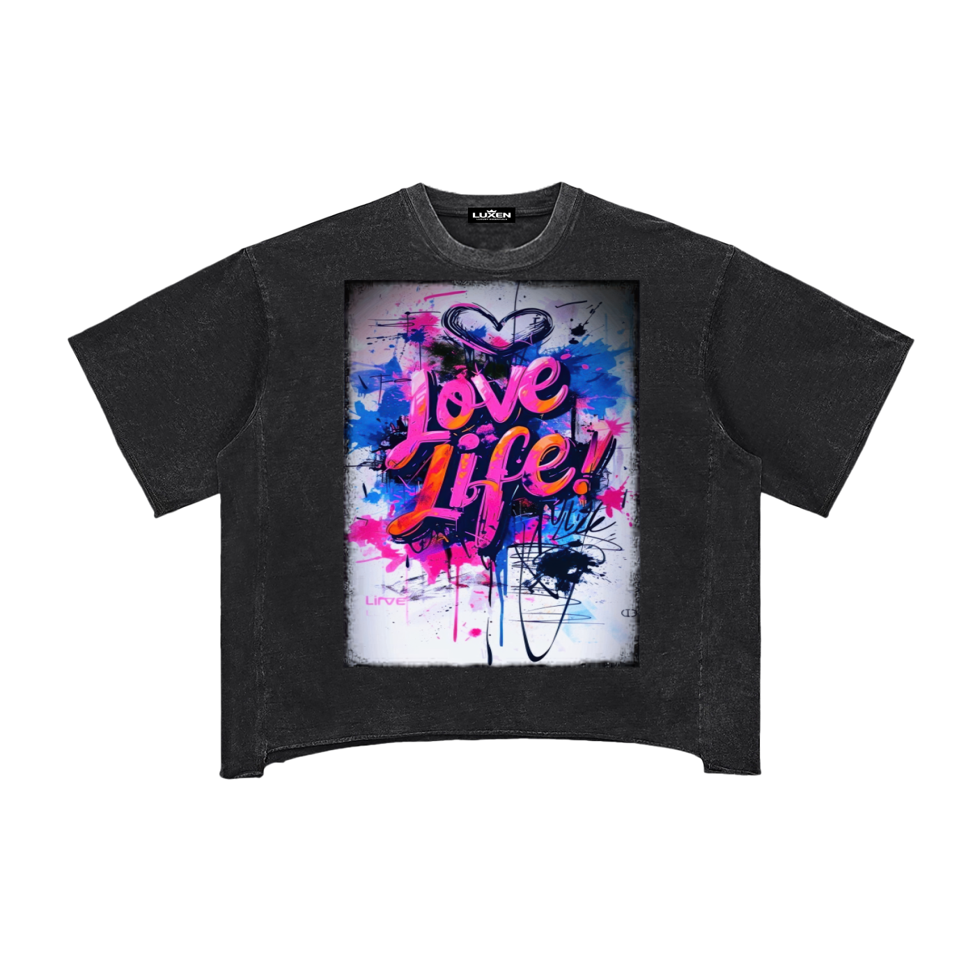 Love Life GYM Front Raw Edge Snow Washed Boxy T-Shirt 260 gsm