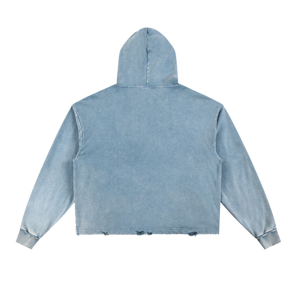 LUXEN Vintage Washed Frayed-Hem Hoodie 340 gsm