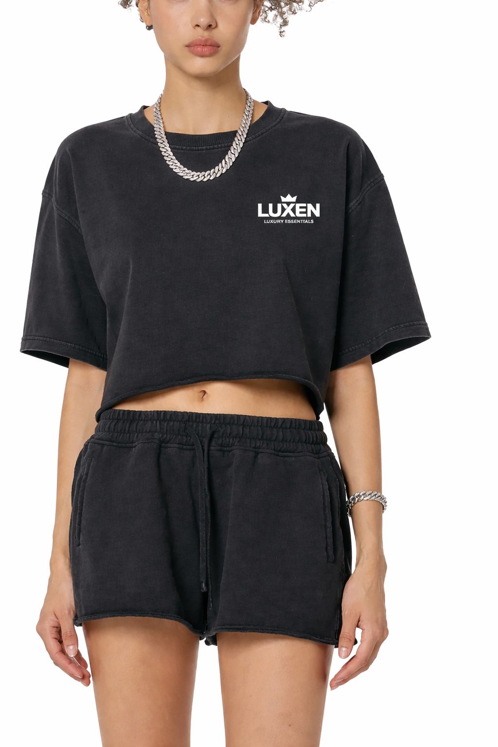 LUXEN Core Crop Snow Washed Raw Edge Crop Top 280 gsm