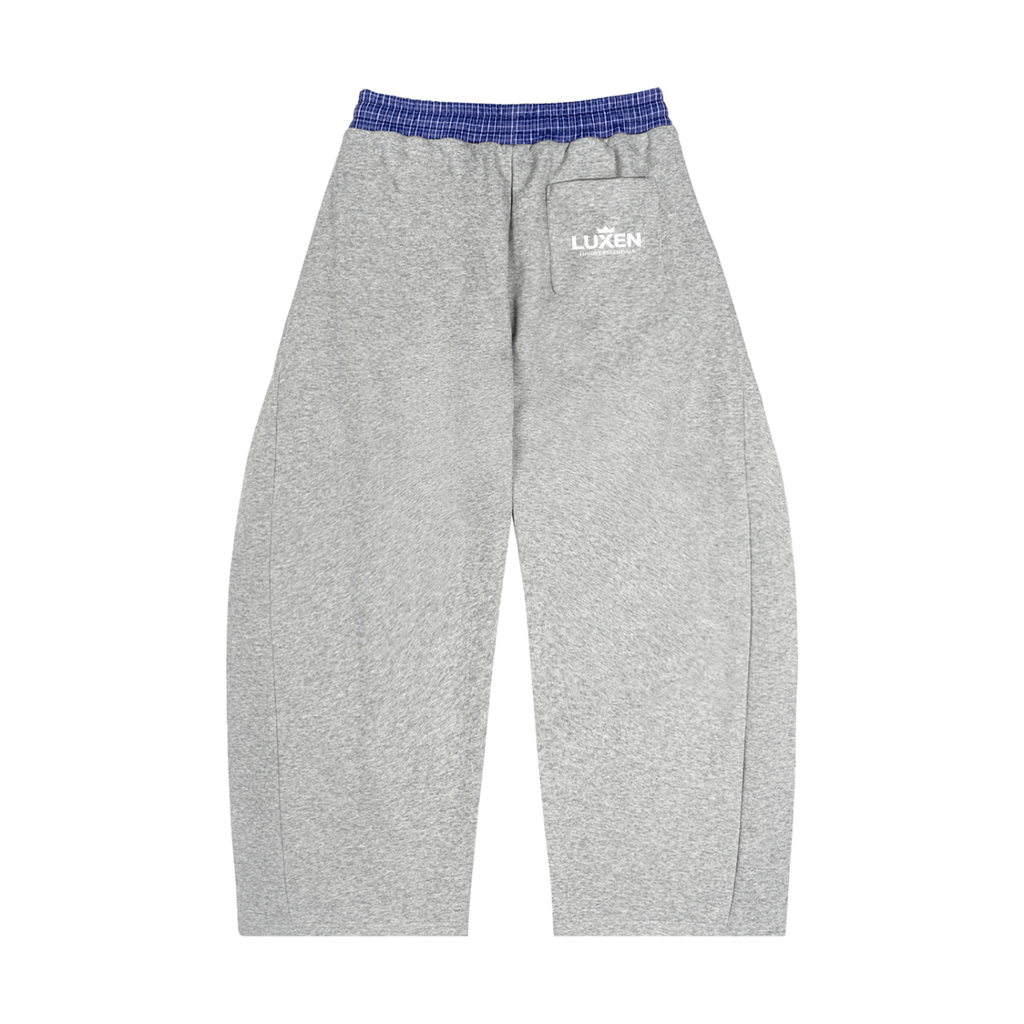 LUXEN Contrast Waist Pants Plaid Waistband Barrel Sweatpants 350 gsm