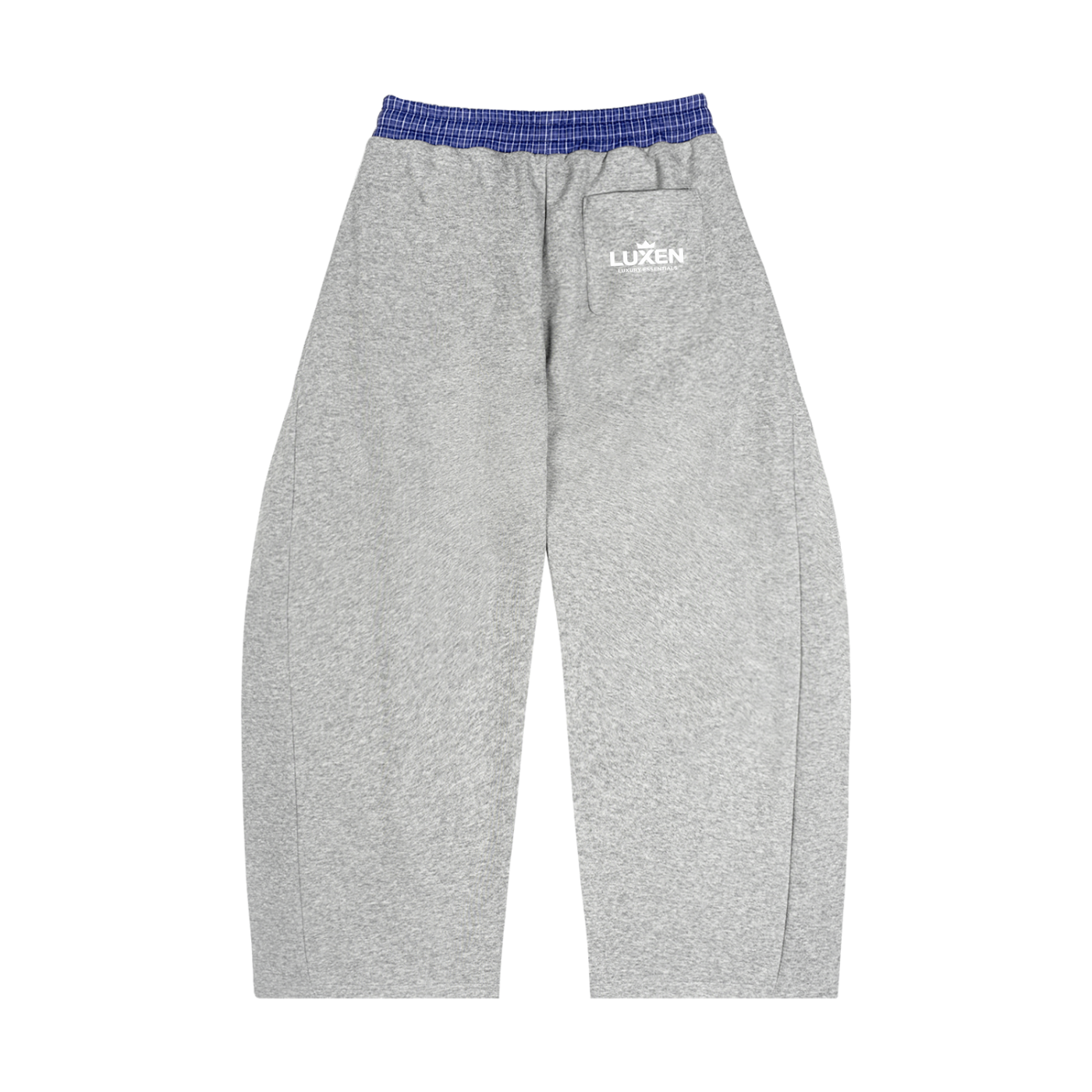 LUXEN Contrast Waist Pants Plaid Waistband Barrel Sweatpants 350 gsm