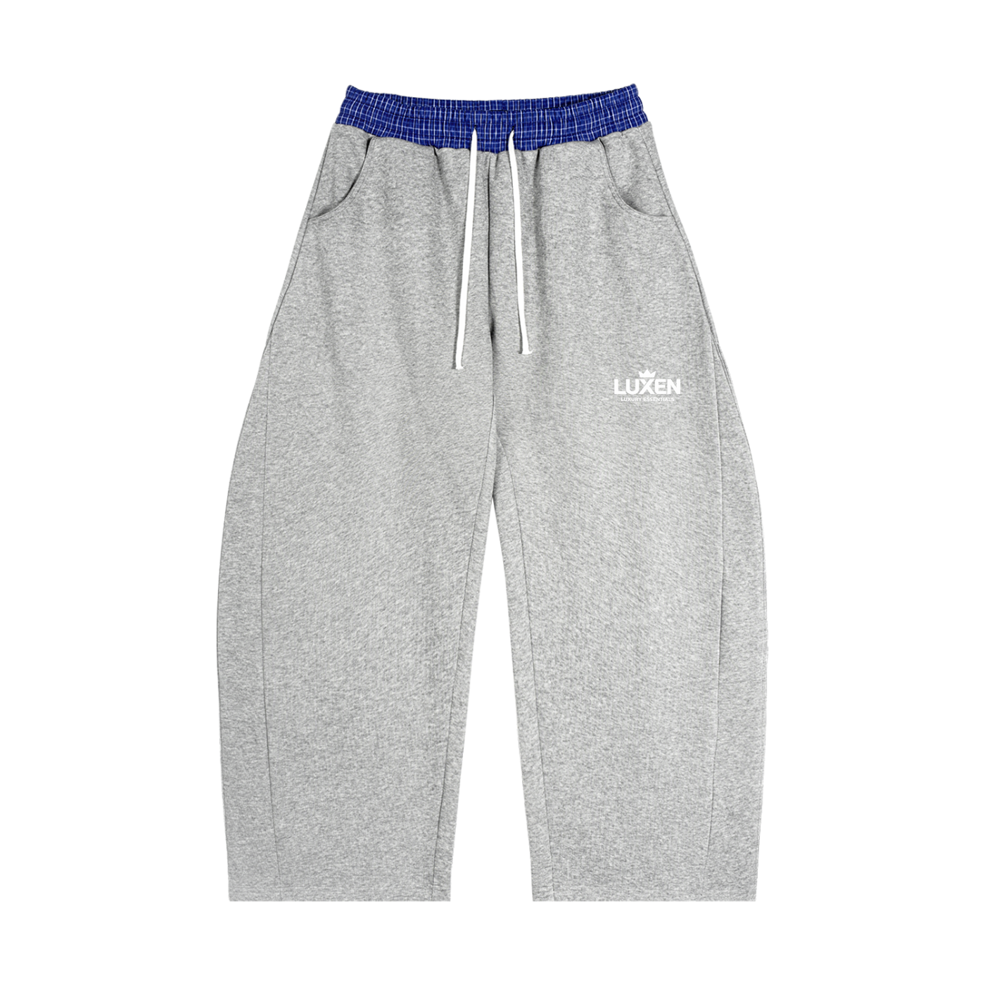 LUXEN Contrast Waist Pants Plaid Waistband Barrel Sweatpants 350 gsm