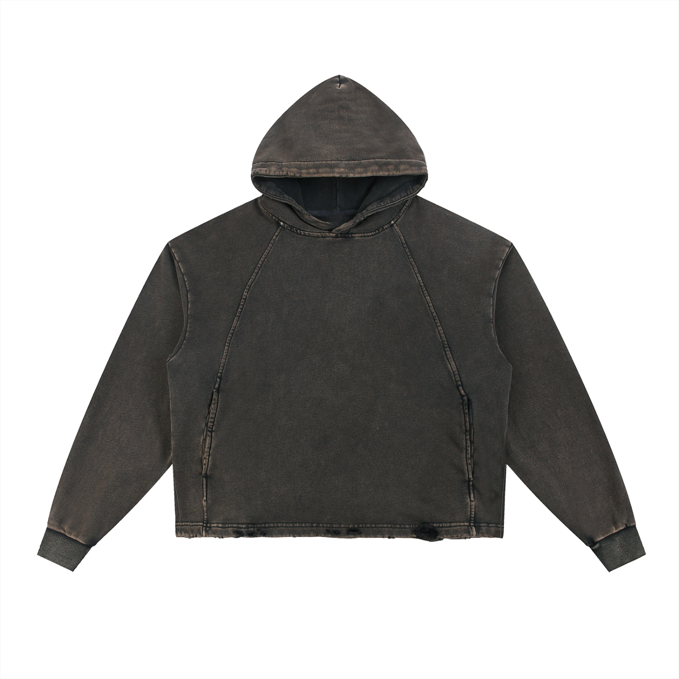 LUXEN Vintage Washed Frayed-Hem Hoodie 340 gsm