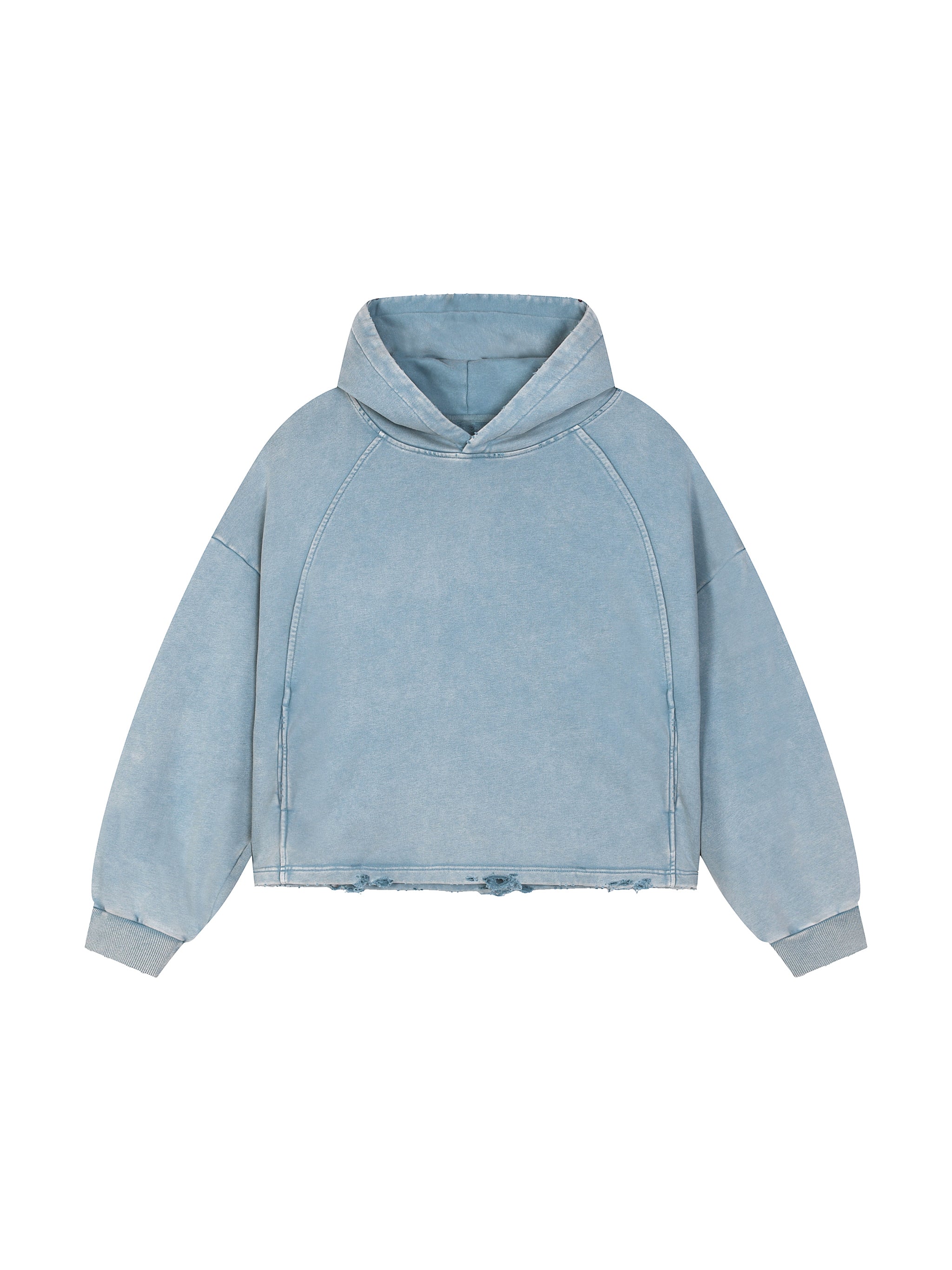 LUXEN Vintage Washed Frayed-Hem Hoodie 340 gsm