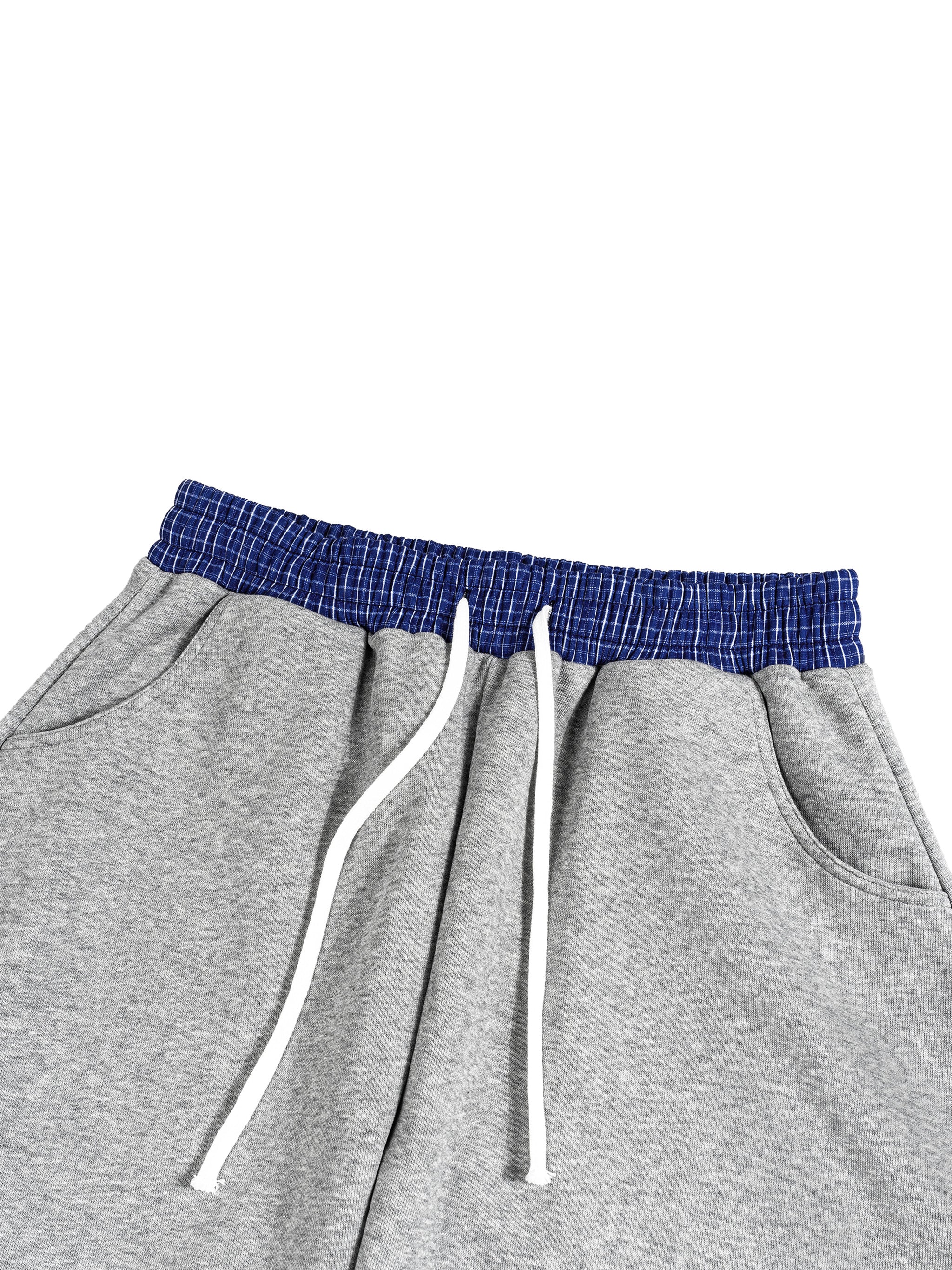 LUXEN Contrast Waist Pants Plaid Waistband Barrel Sweatpants 350 gsm
