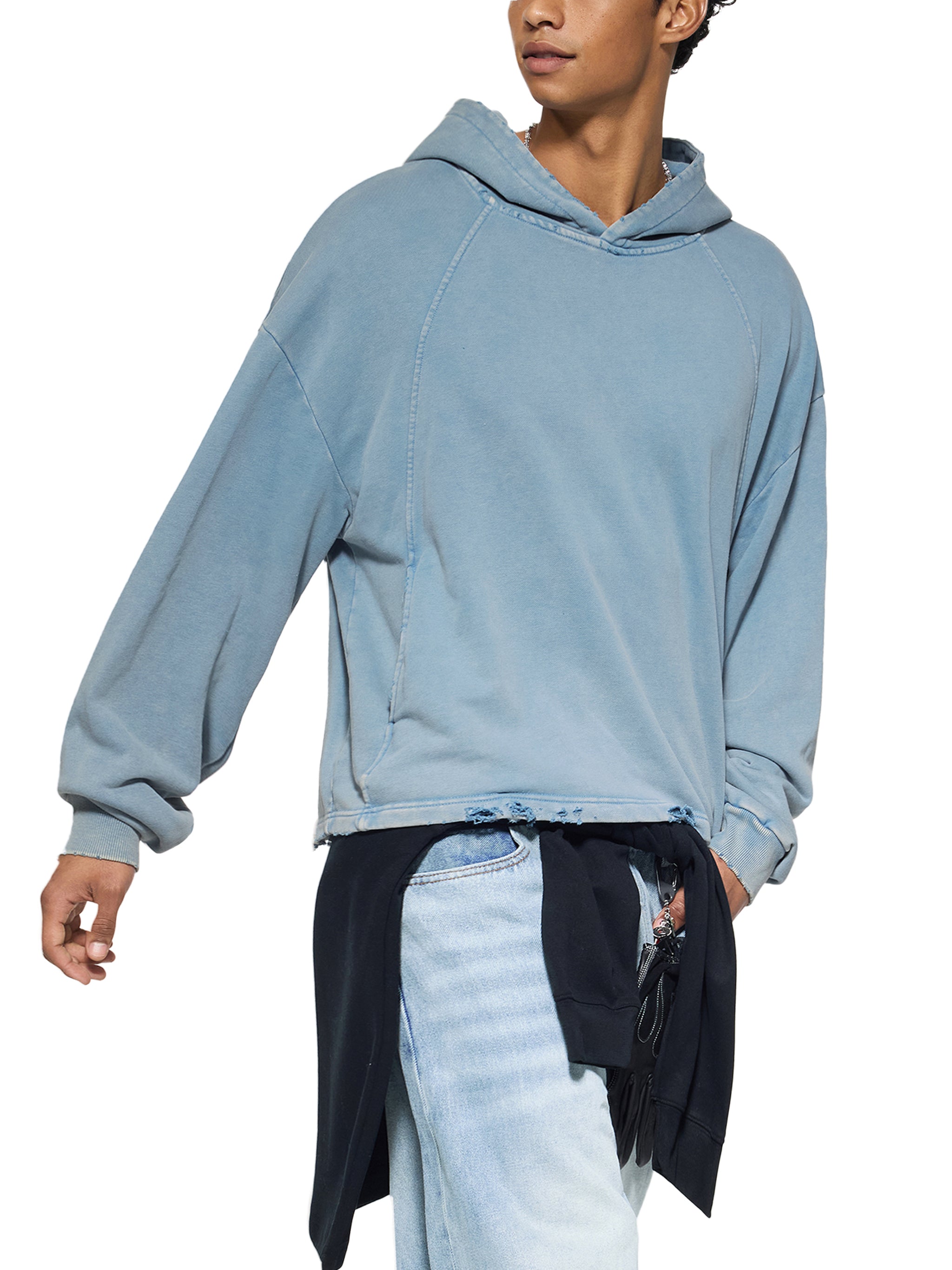 LUXEN Vintage Washed Frayed-Hem Hoodie 340 gsm