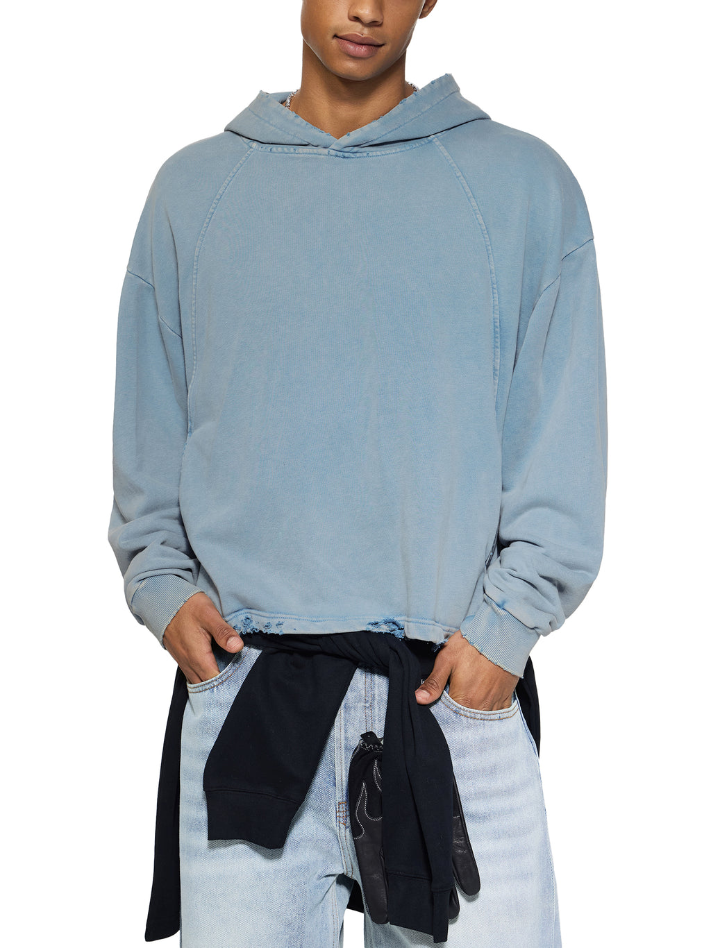 LUXEN Vintage Washed Frayed-Hem Hoodie 340 gsm