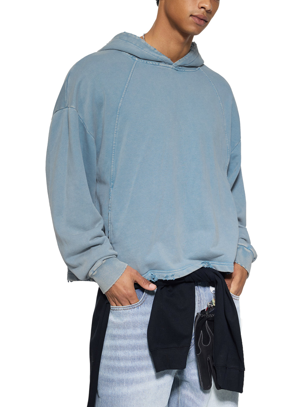 LUXEN Vintage Washed Frayed-Hem Hoodie 340 gsm