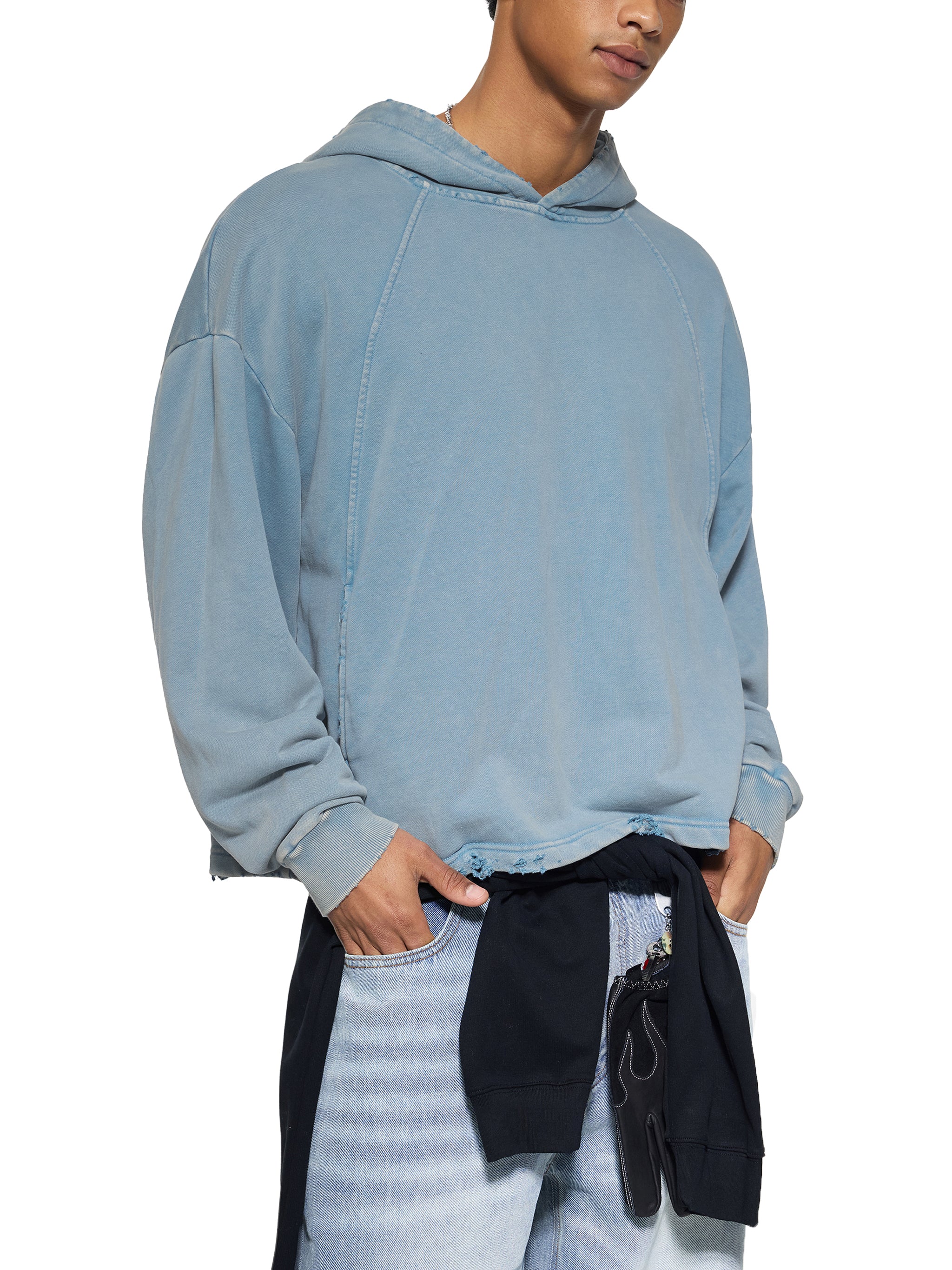 LUXEN Vintage Washed Frayed-Hem Hoodie 340 gsm